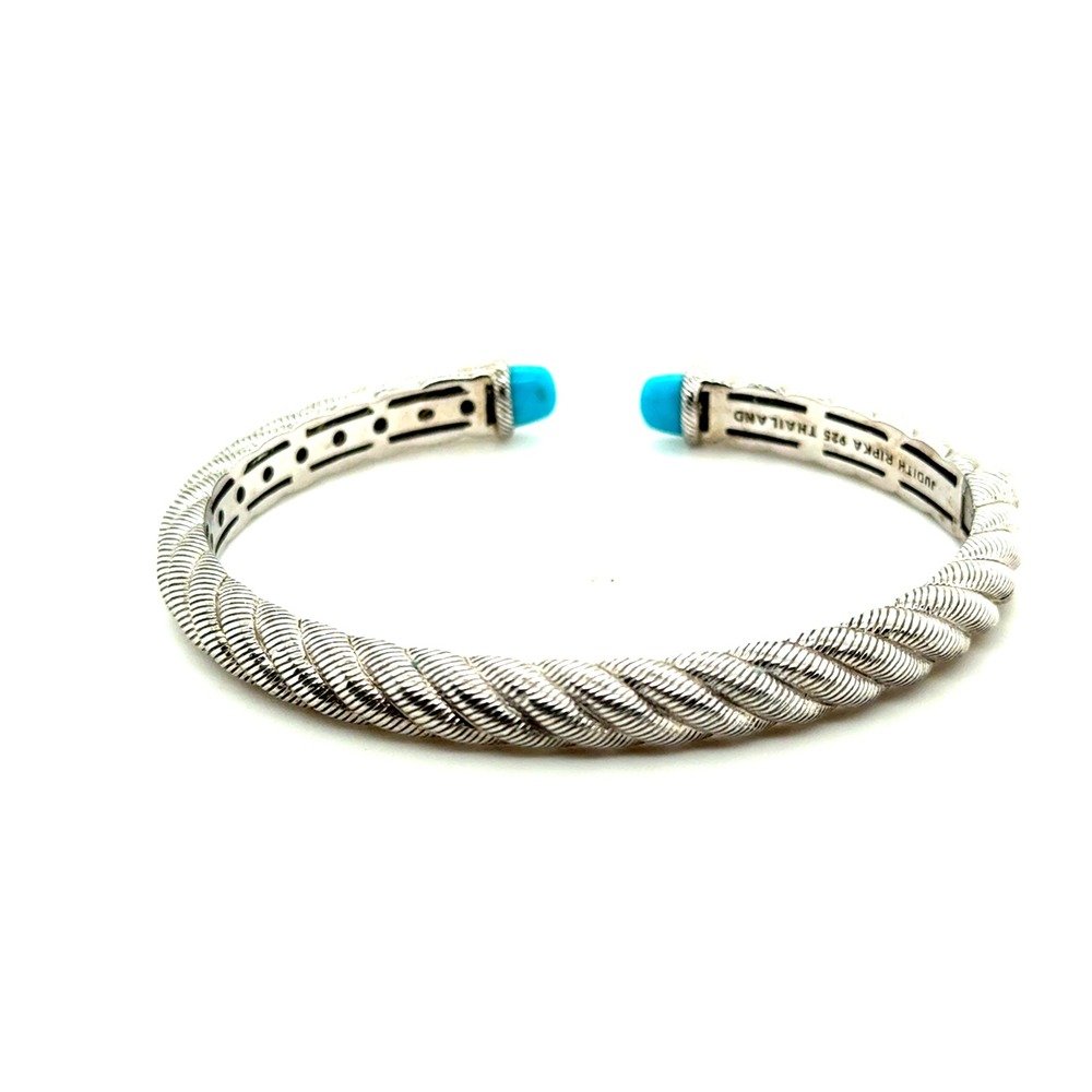 Judith Ripka 925 Sterling Silver Turquoise Twisted Cable Cuff Bracelet Bangle - Picture 6 of 11